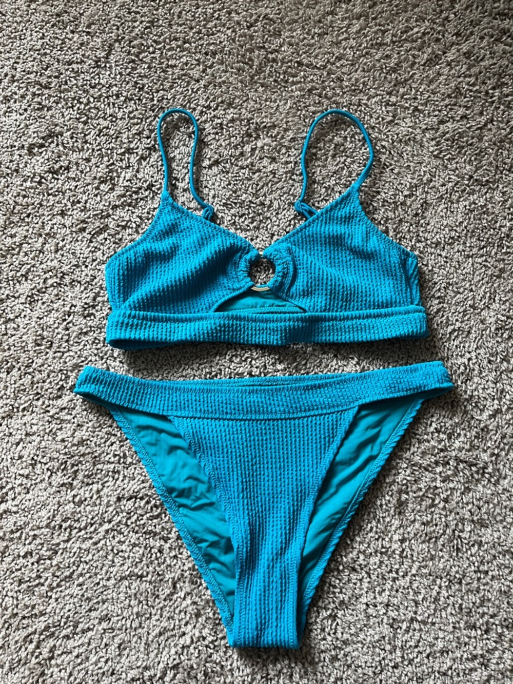 aerie Teal Textured Ring-Front Bikini Set
